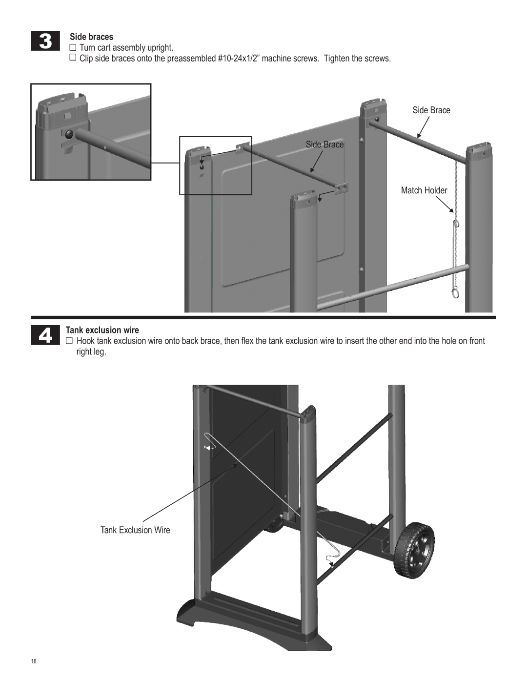 Char-Broil 463621611 manual Side braces, Tank exclusion wire 