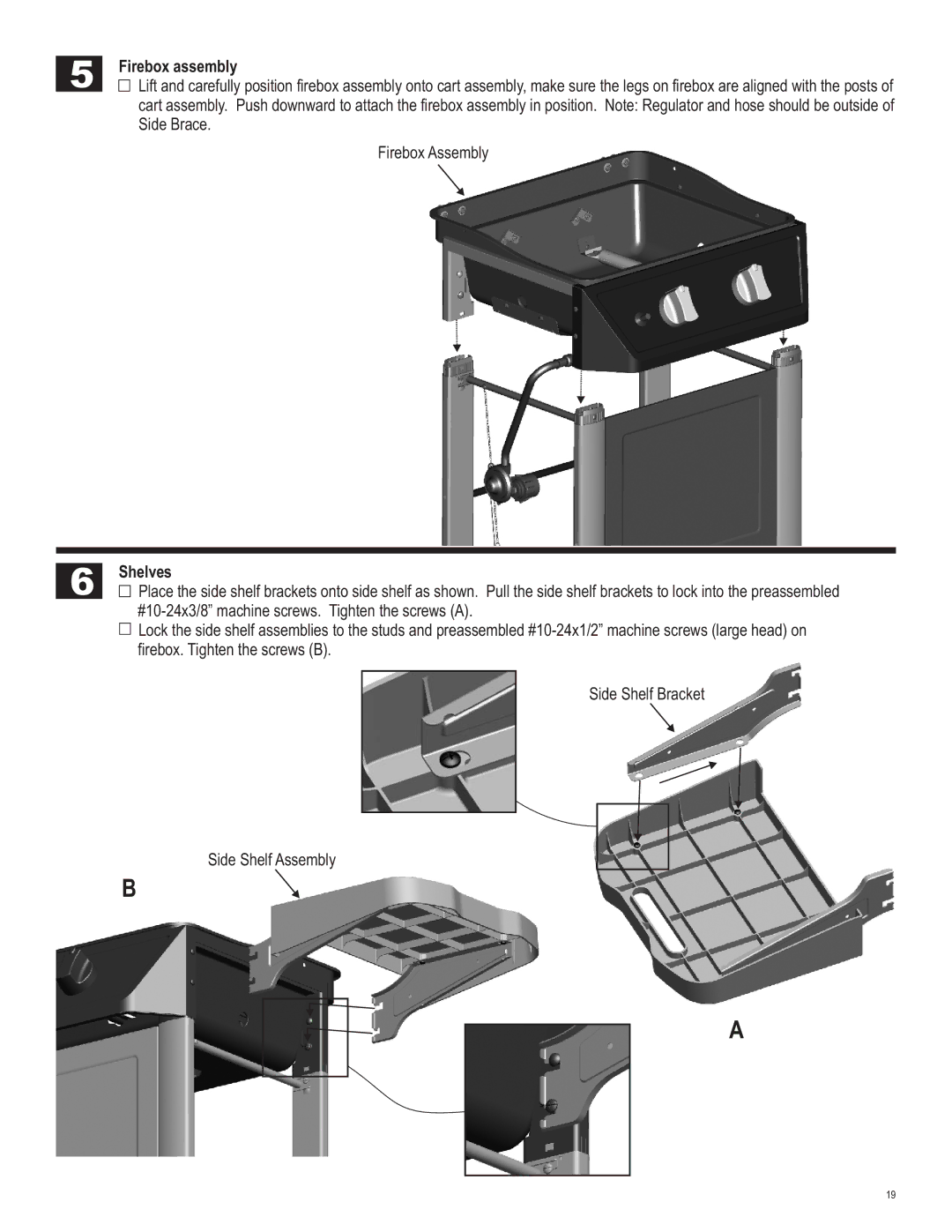 Char-Broil 463621611 manual Firebox assembly, Shelves 