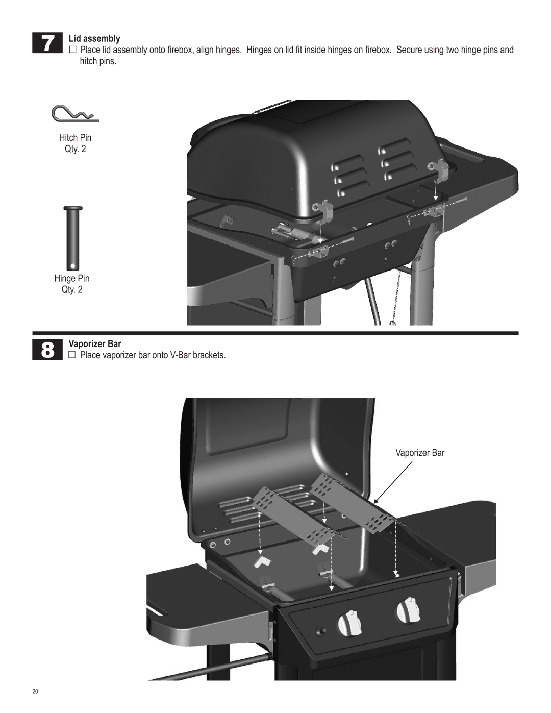 Char-Broil 463621611 manual Lid assembly, Vaporizer Bar 