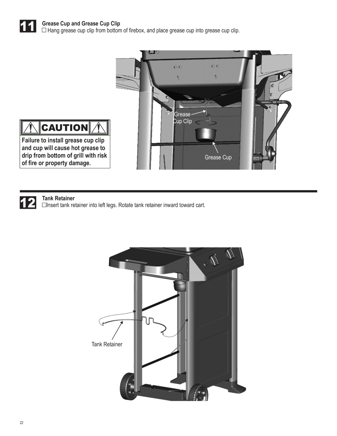 Char-Broil 463621611 manual Grease Cup and Grease Cup Clip, Tank Retainer 