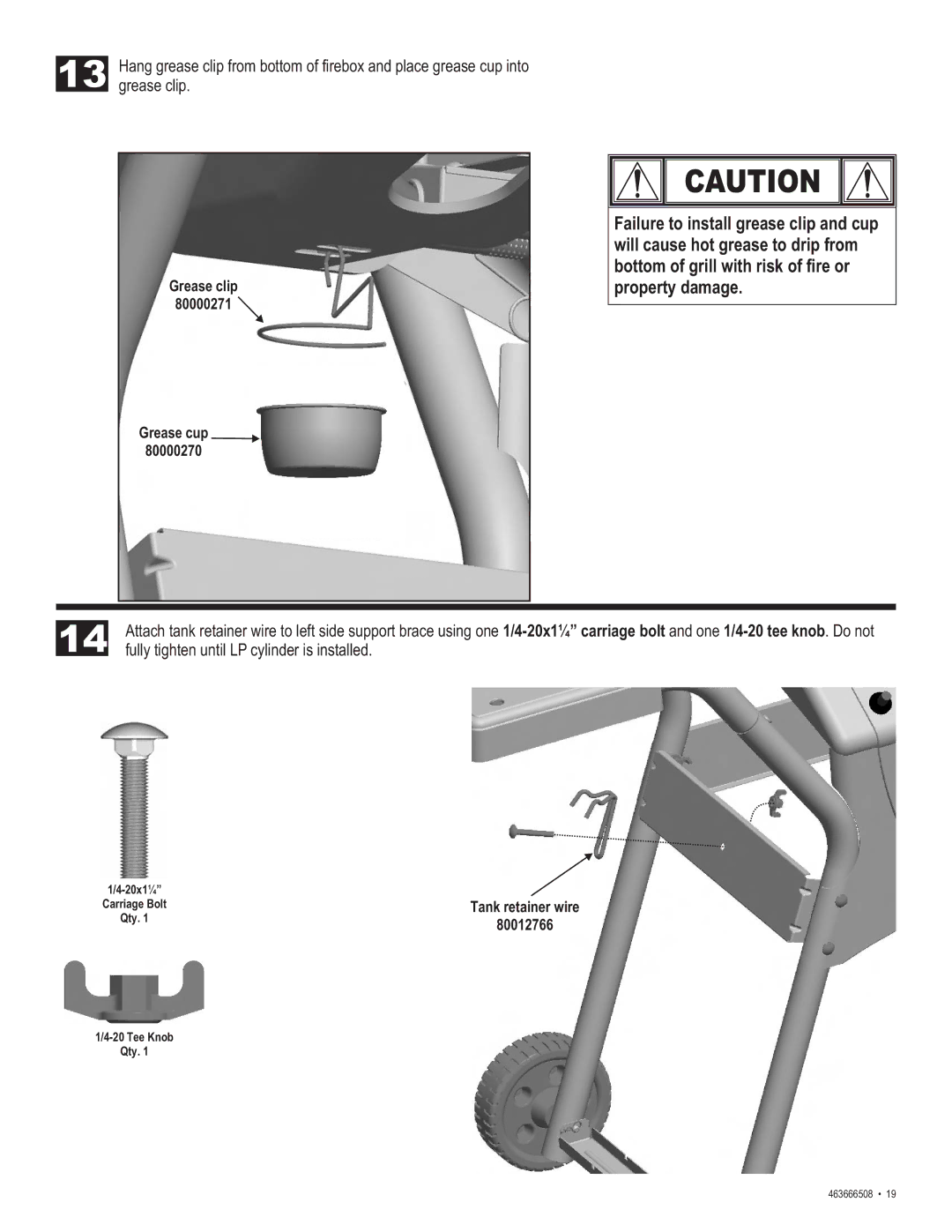 Char-Broil 463666508 manual Grease clip 80000271 Grease cup 80000270 