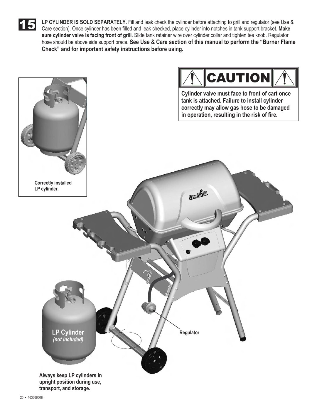 Char-Broil 463666508 manual LP Cylinder 