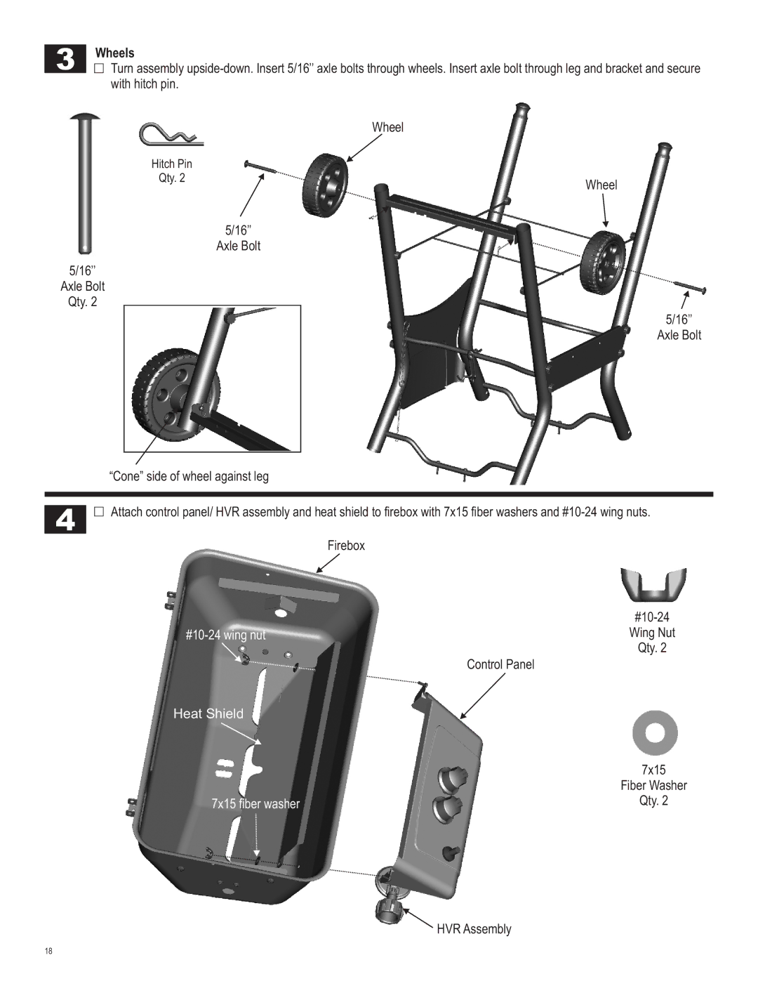 Char-Broil 463666512 manual Wheels, 7x15 fiber washer 