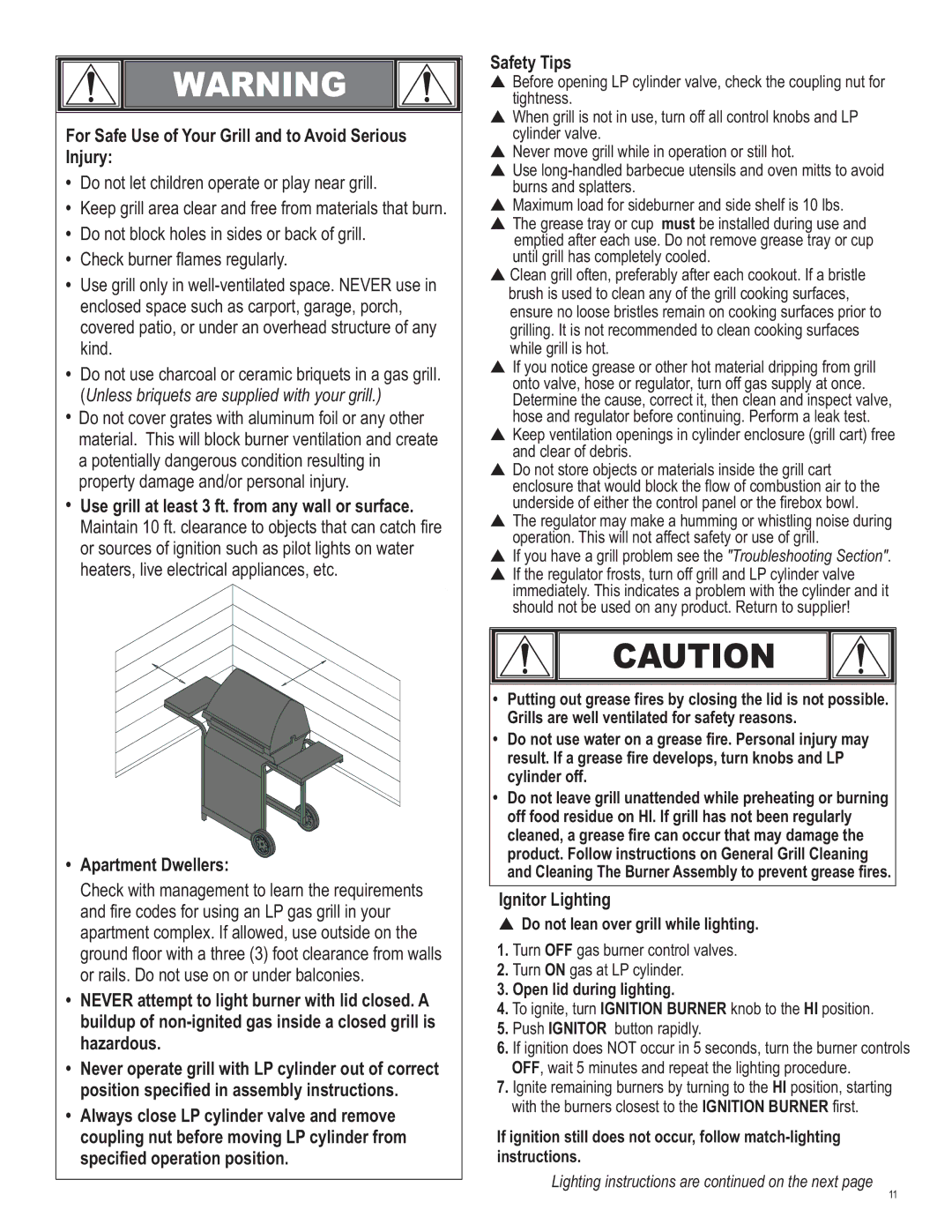 Char-Broil 463722312 For Safe Use of Your Grill and to Avoid Serious Injury, Ignitor Lighting, Open lid during lighting 