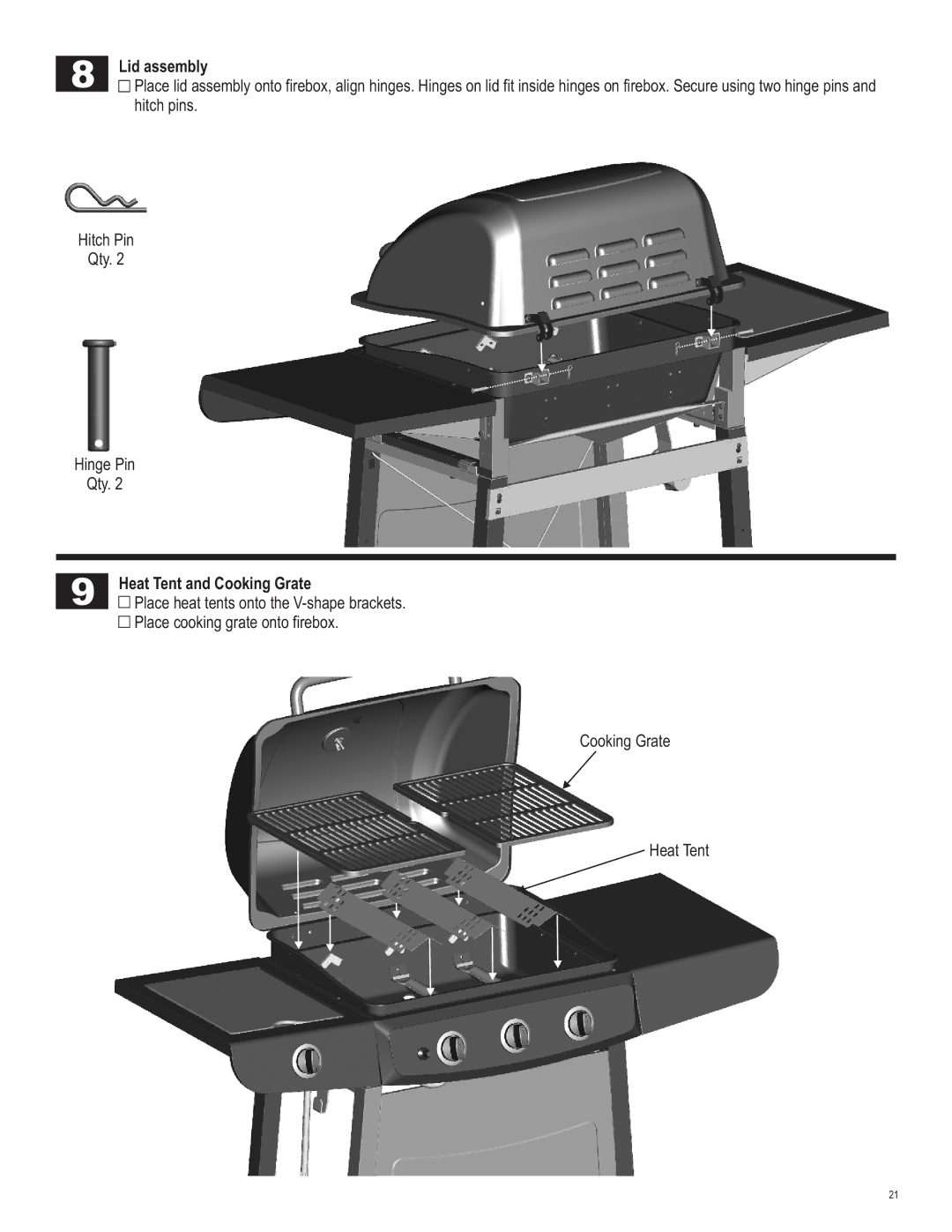 Char-Broil 463722312 manual Lid assembly, Heat Tent and Cooking Grate 