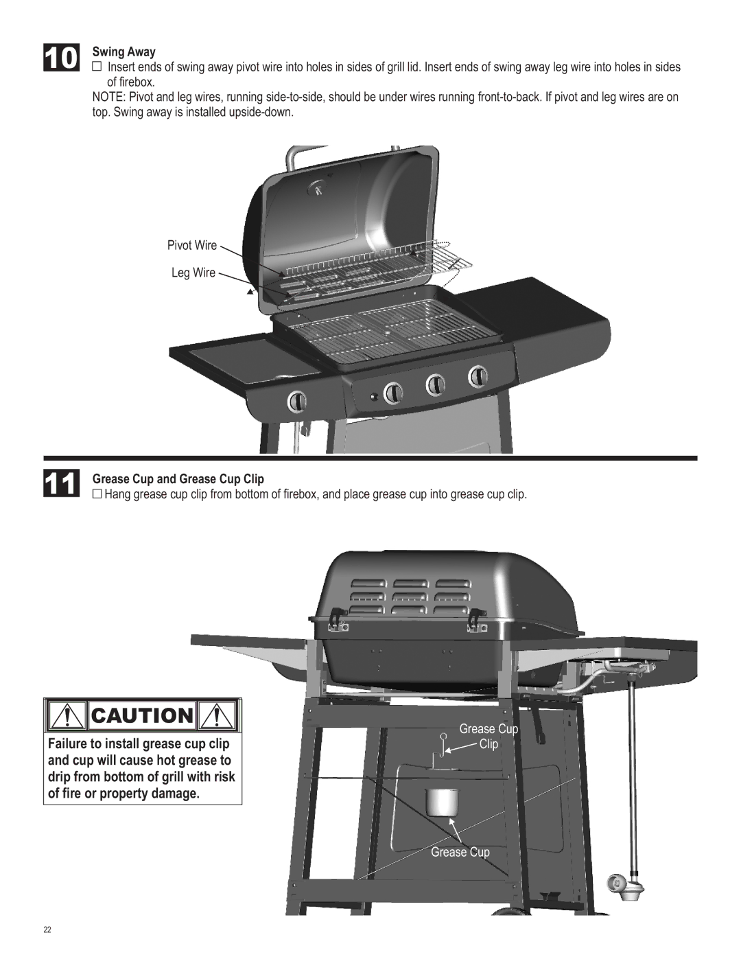 Char-Broil 463722312 manual Swing Away, Grease Cup and Grease Cup Clip 