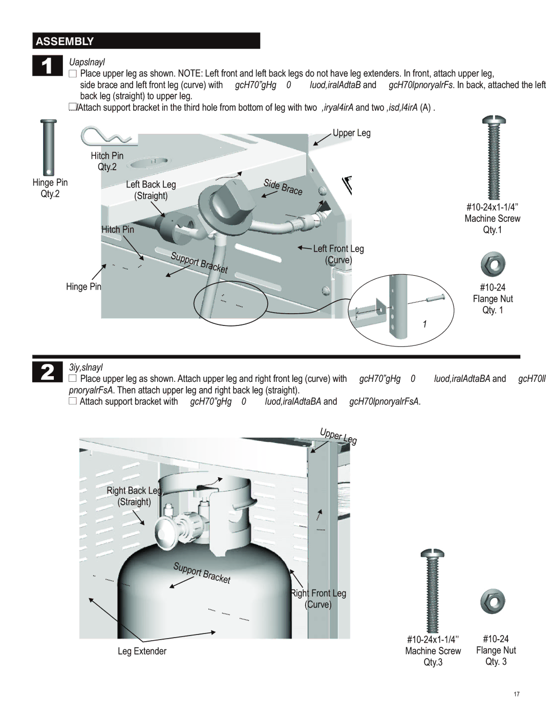 Char-Broil 463722413 manual Assembly, Left leg, Right leg 