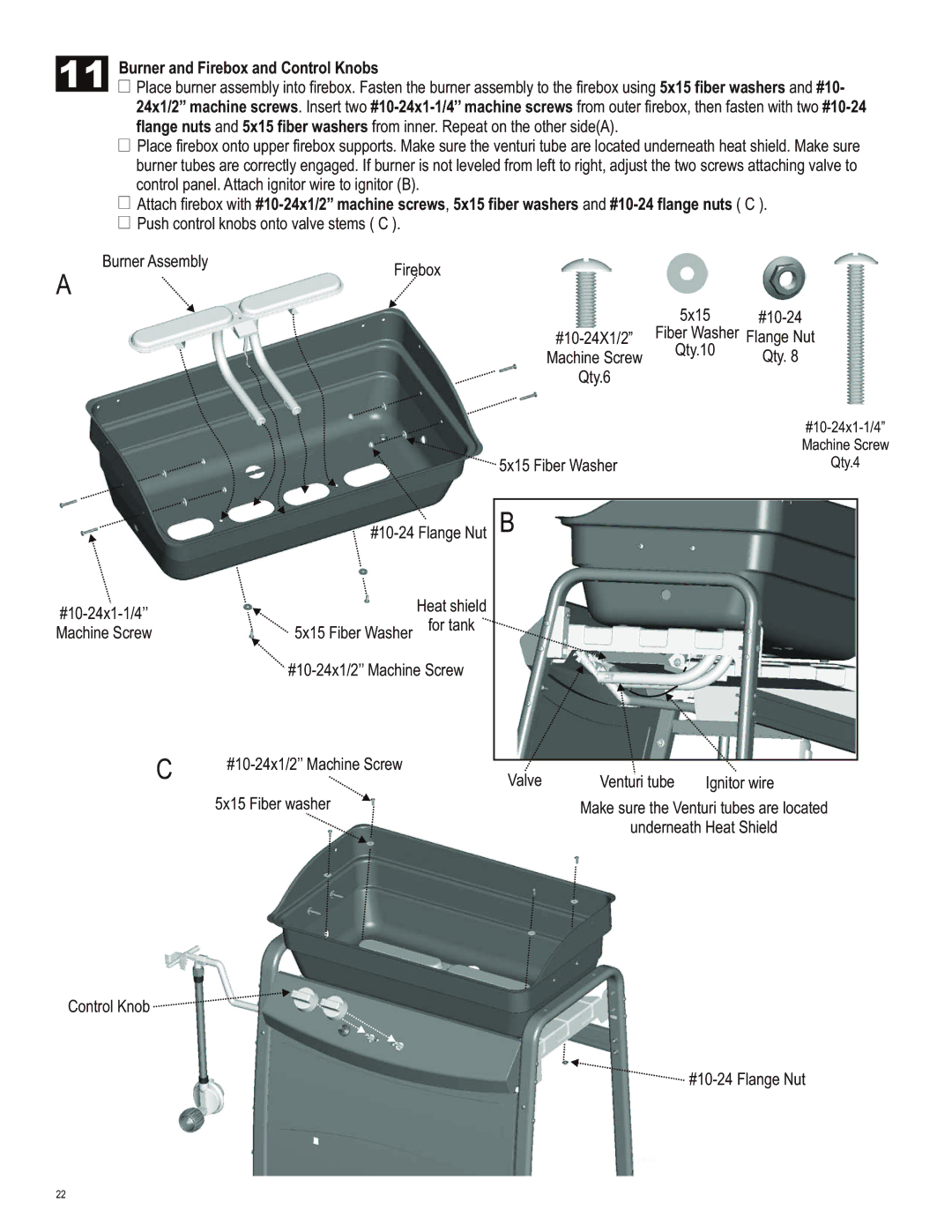 Char-Broil 463722413 manual Burner and Firebox and Control Knobs 