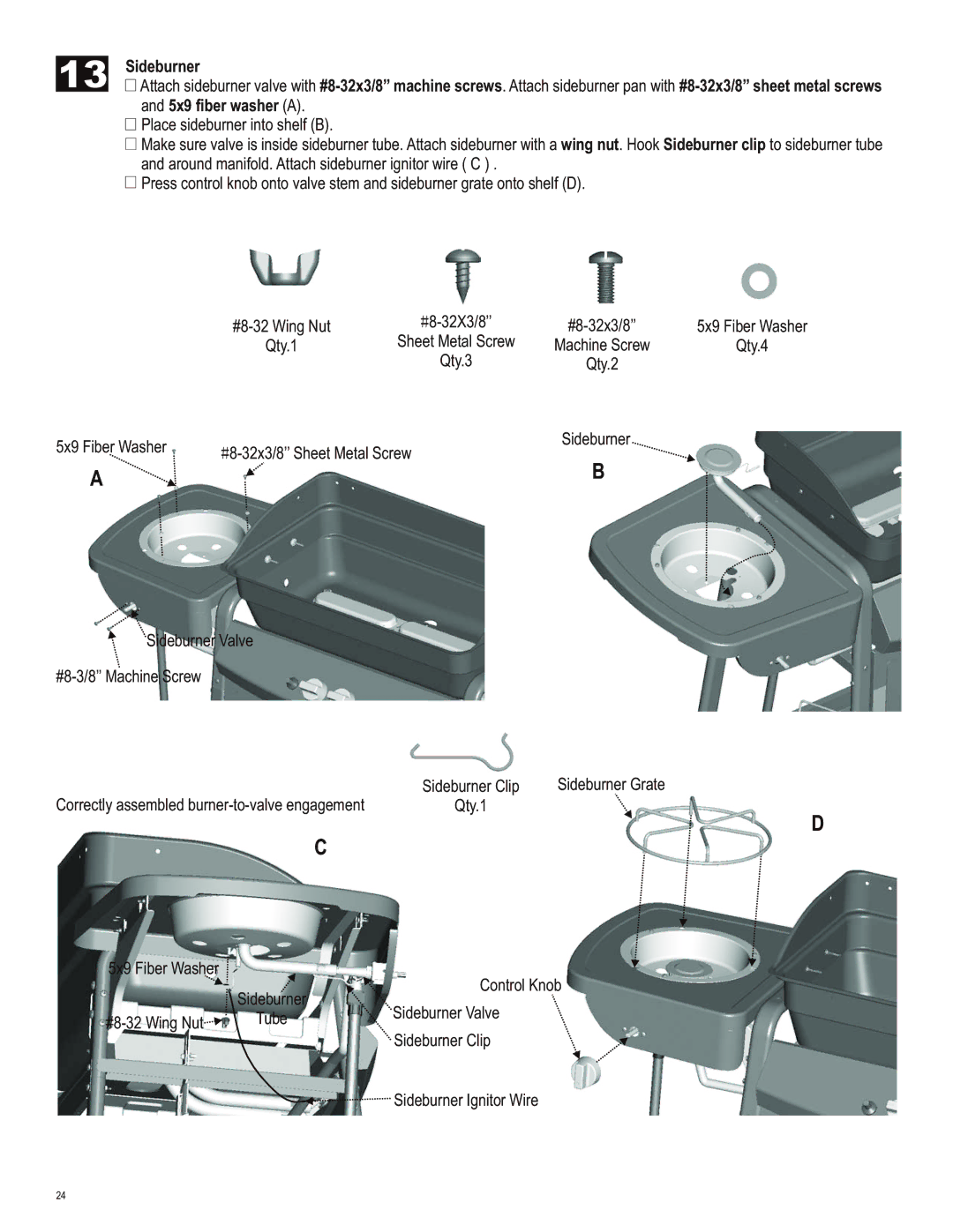 Char-Broil 463722413 manual Sideburner 