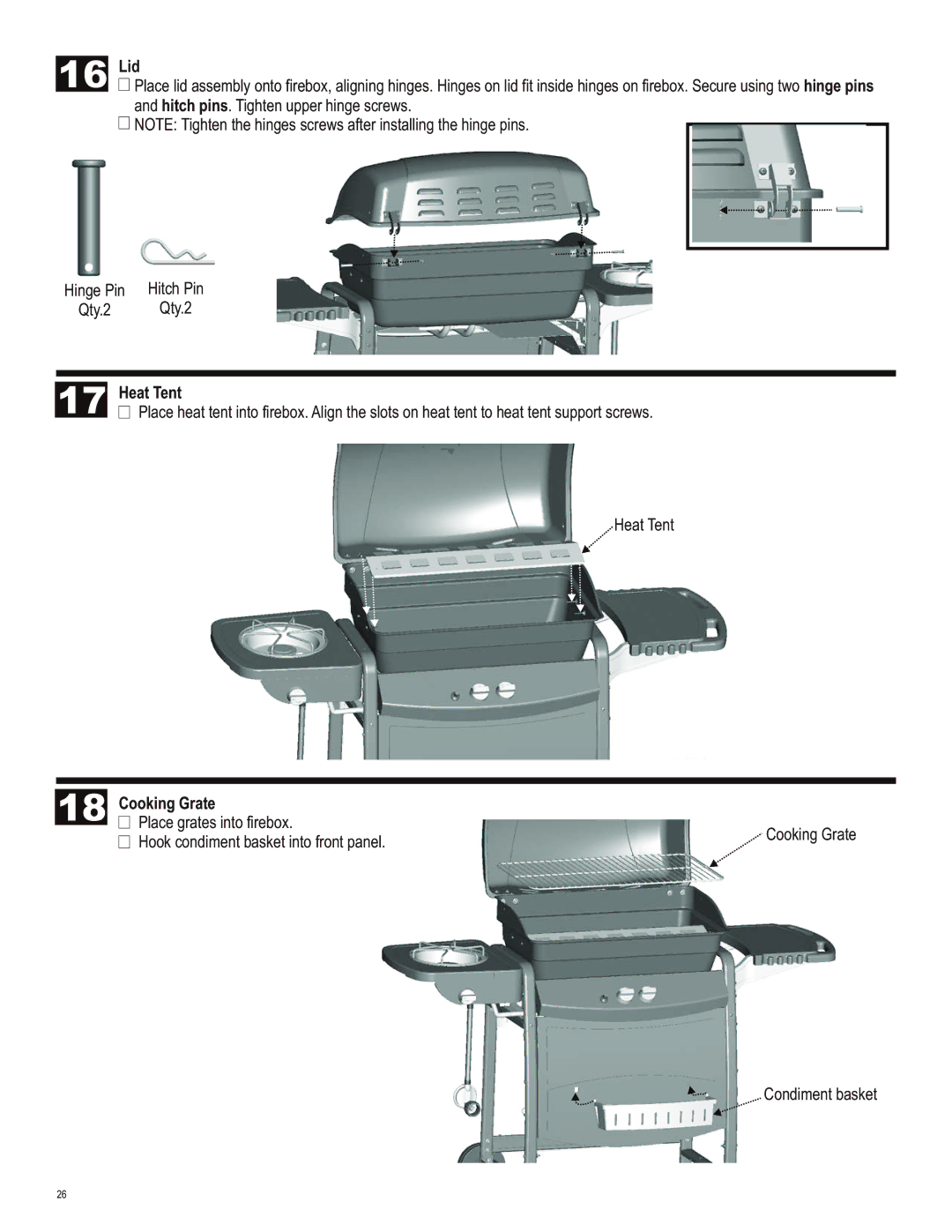 Char-Broil 463722413 manual Lid, Heat Tent, Cooking Grate 