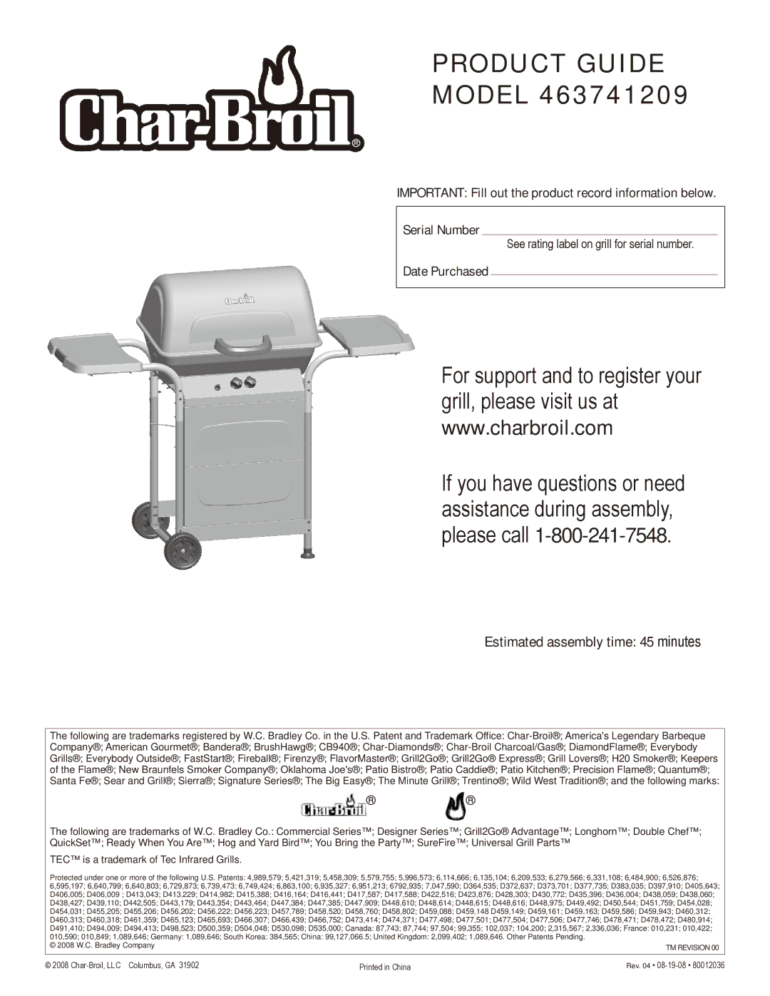 Char-Broil 463741209 manual Product Guide 