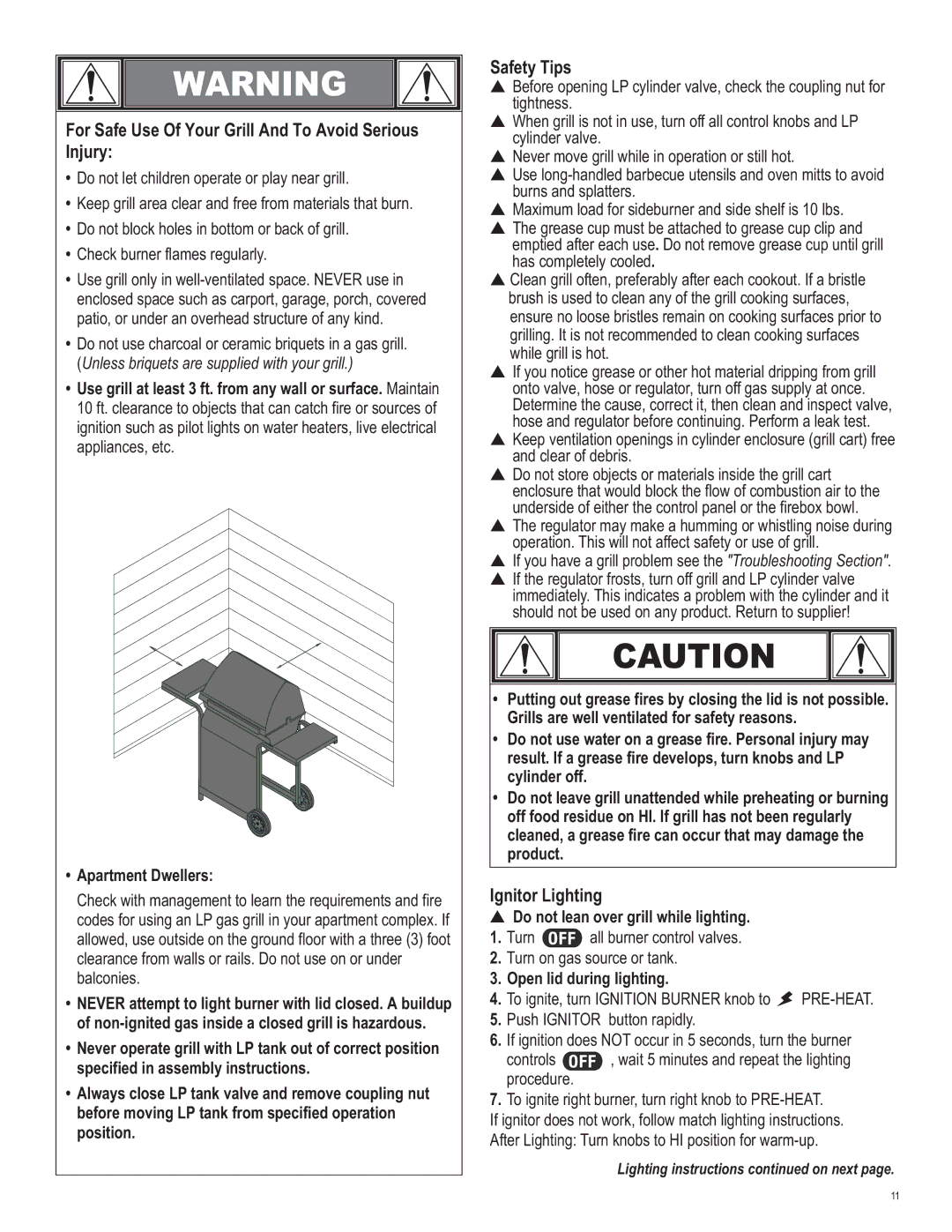 Char-Broil 463741209 manual For Safe Use Of Your Grill And To Avoid Serious Injury, Safety Tips, Ignitor Lighting 