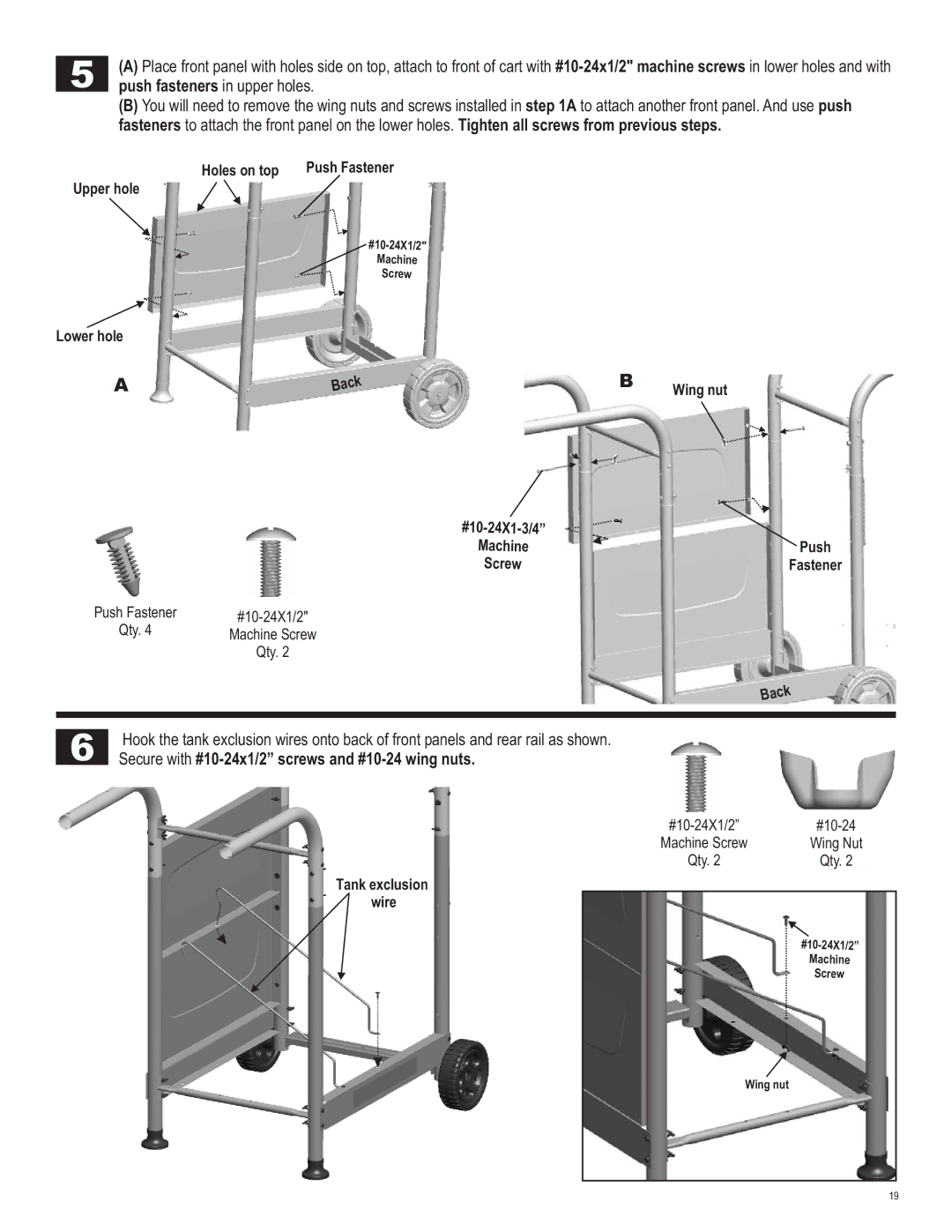 Char-Broil 463741209 manual Secure with #10-24x1/2 screws and #10-24 wing nuts 