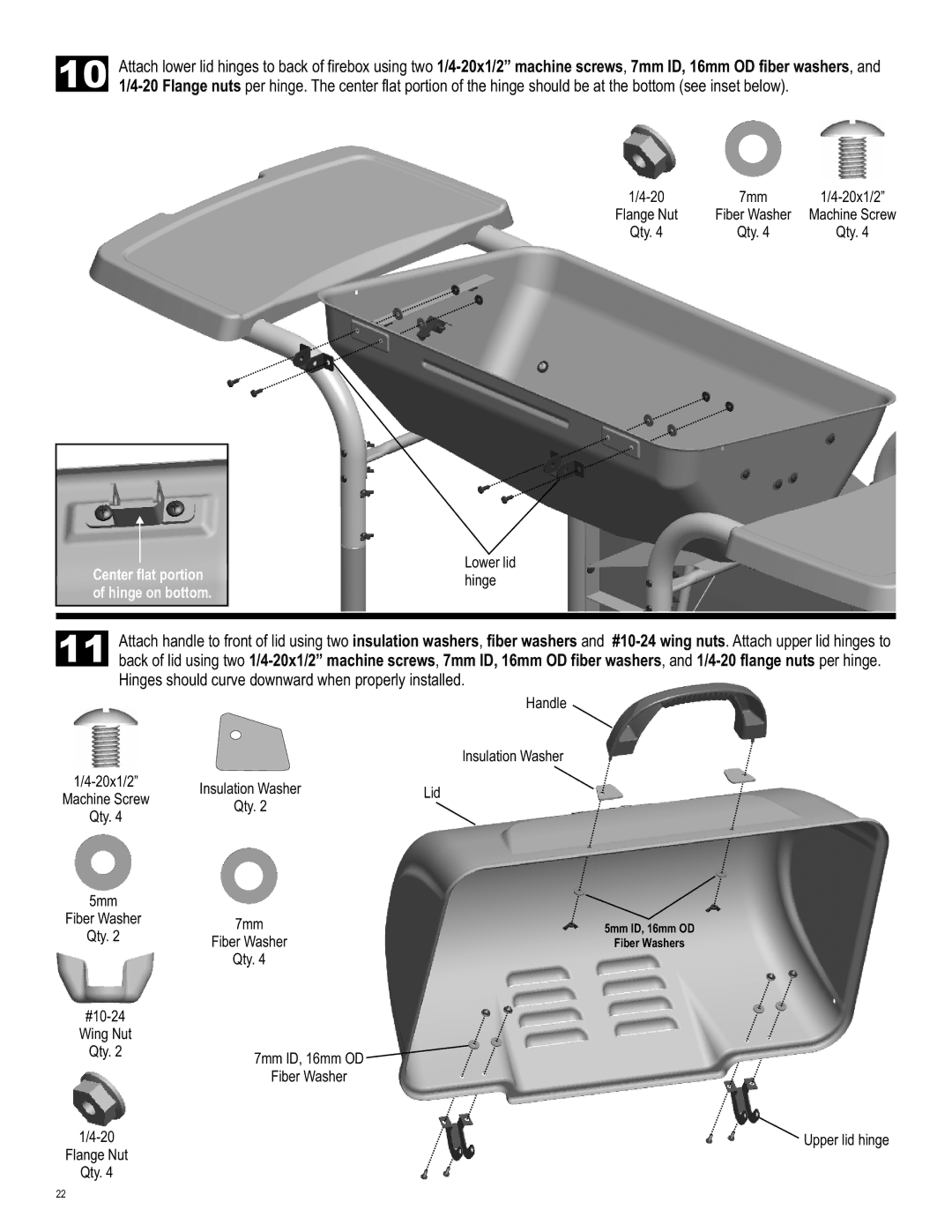 Char-Broil 463741209 manual Center flat portion Hinge on bottom 