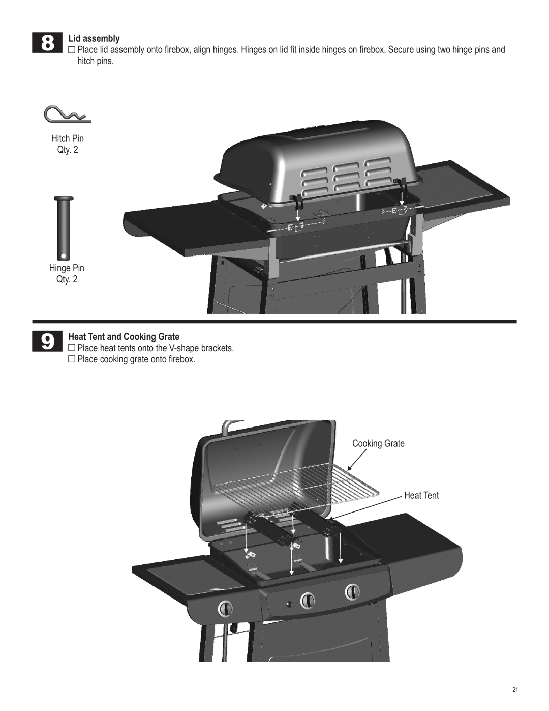 Char-Broil 463742112 manual Lid assembly, Heat Tent and Cooking Grate 