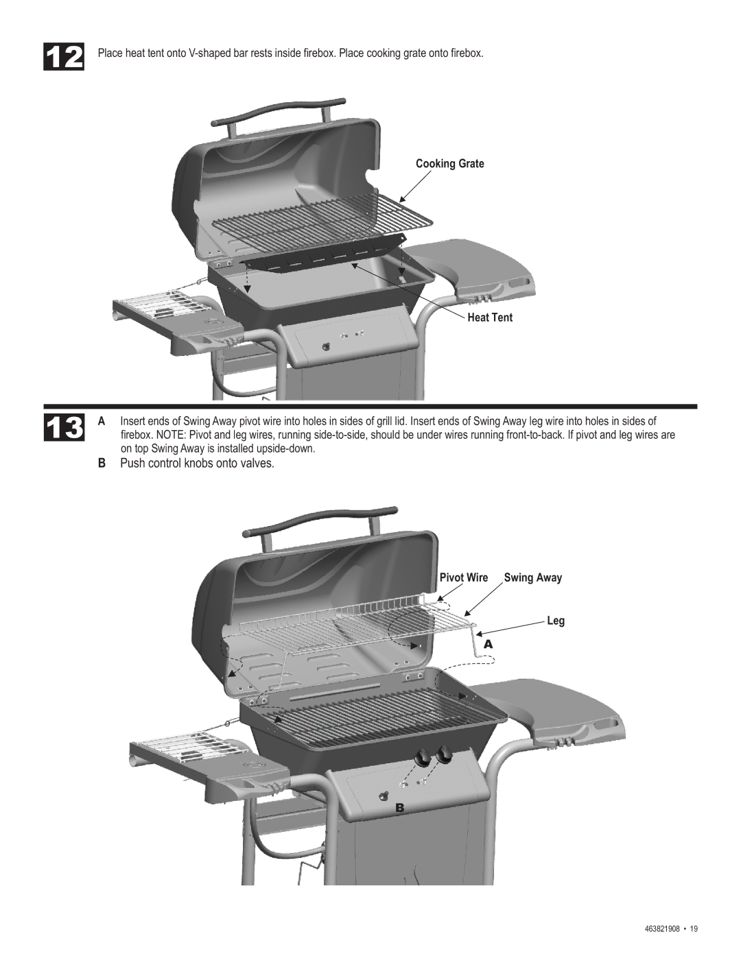 Char-Broil 463821908 manual Cooking Grate Heat Tent, Pivot Wire Swing Away Leg 