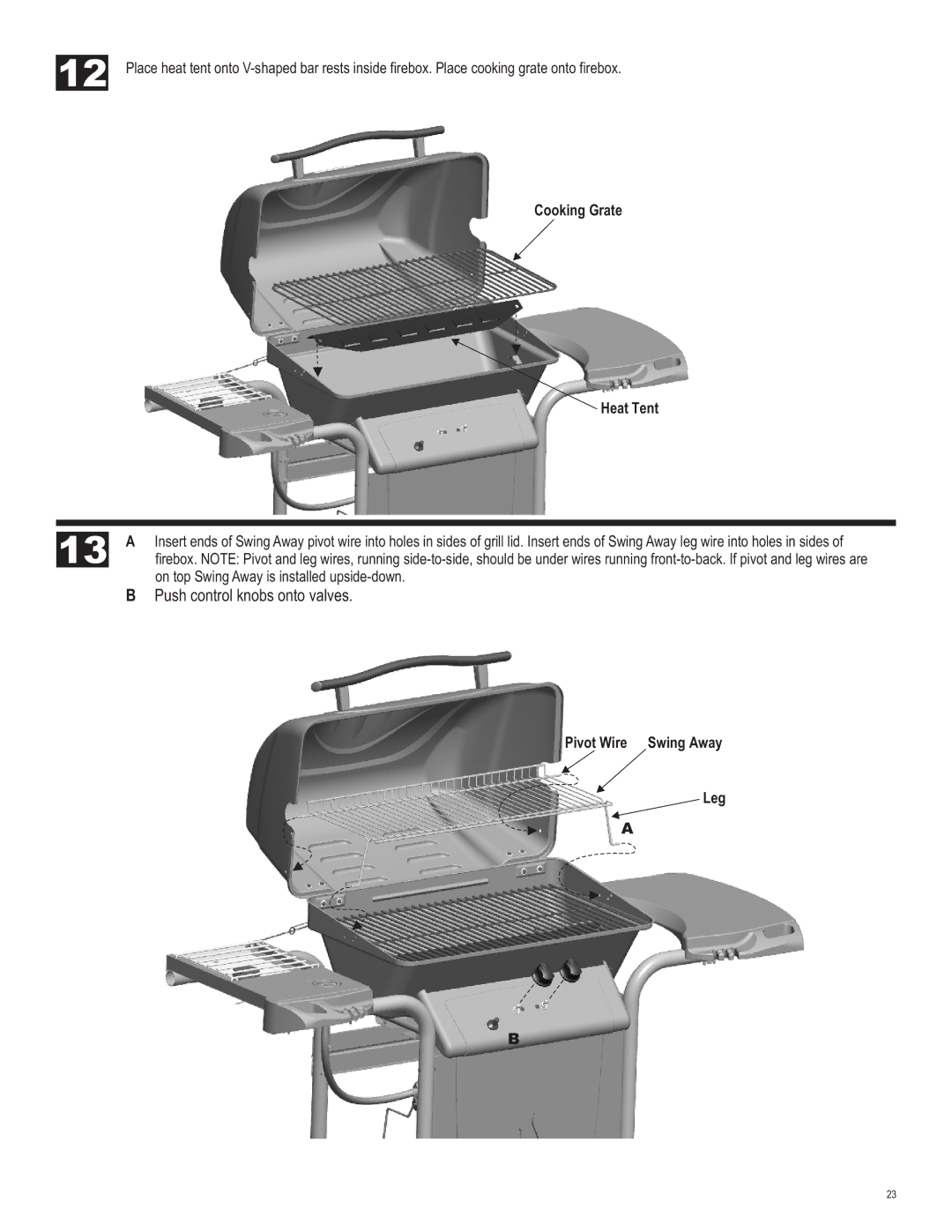 Char-Broil 463821909 manual Cooking Grate Heat Tent, Pivot Wire Swing Away Leg 