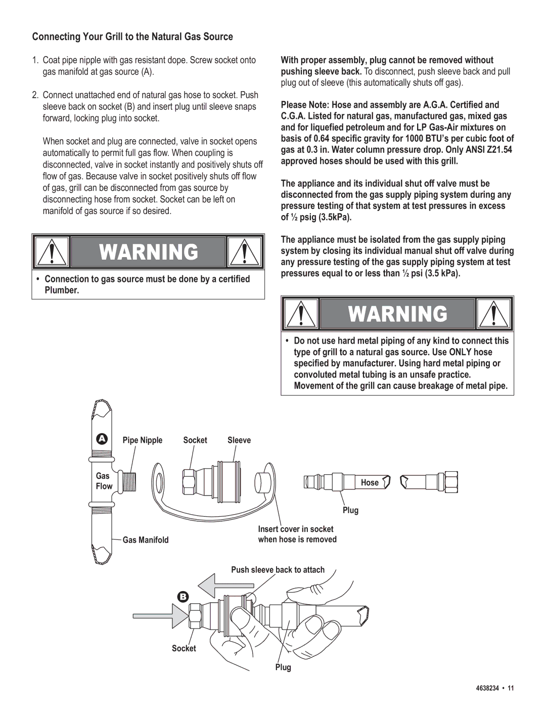 Char-Broil 4638232 manual Connecting Your Grill to the Natural Gas Source 