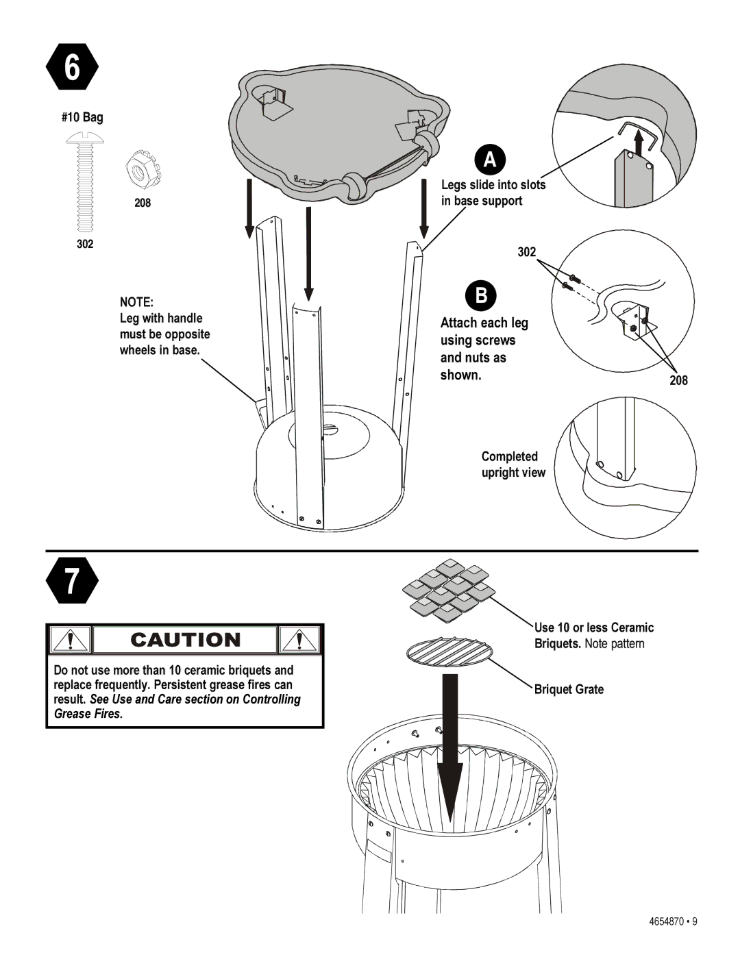 Char-Broil 4654870 manual Nuts as Shown.208, Use 10 or less Ceramic, Briquet Grate 