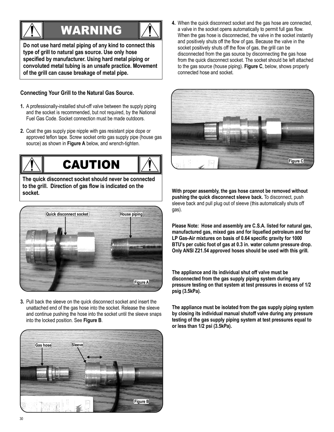 Char-Broil 466250511 Connecting Your Grill to the Natural Gas Source, To the grill. Direction of gas flow is indicated on 