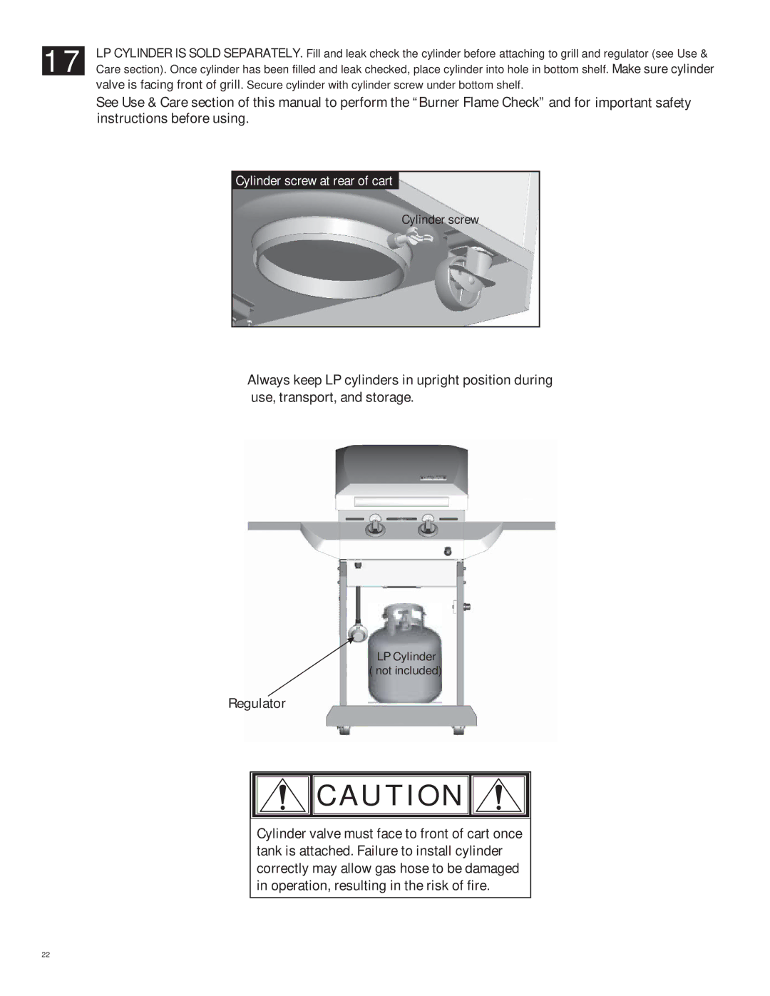 Char-Broil 466270611 manual Cylinder screw at rear of cart 