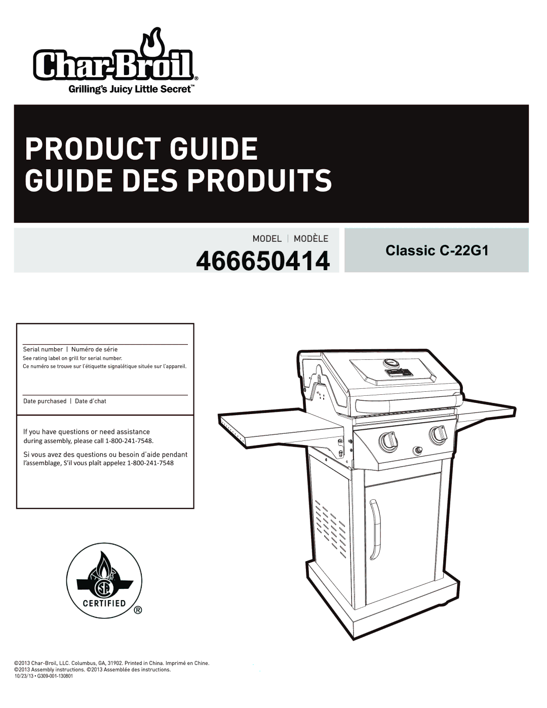 Char-Broil 466650414 manual 