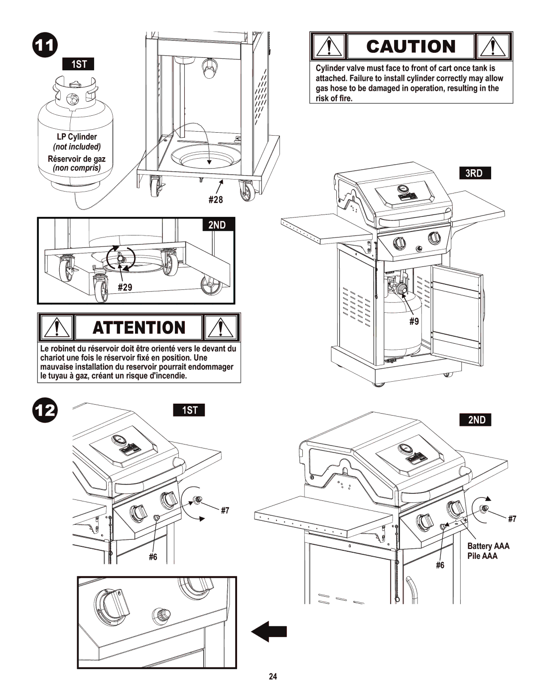 Char-Broil 466650414 manual 3RD 1ST 2ND, Battery AAA, Pile AAA 