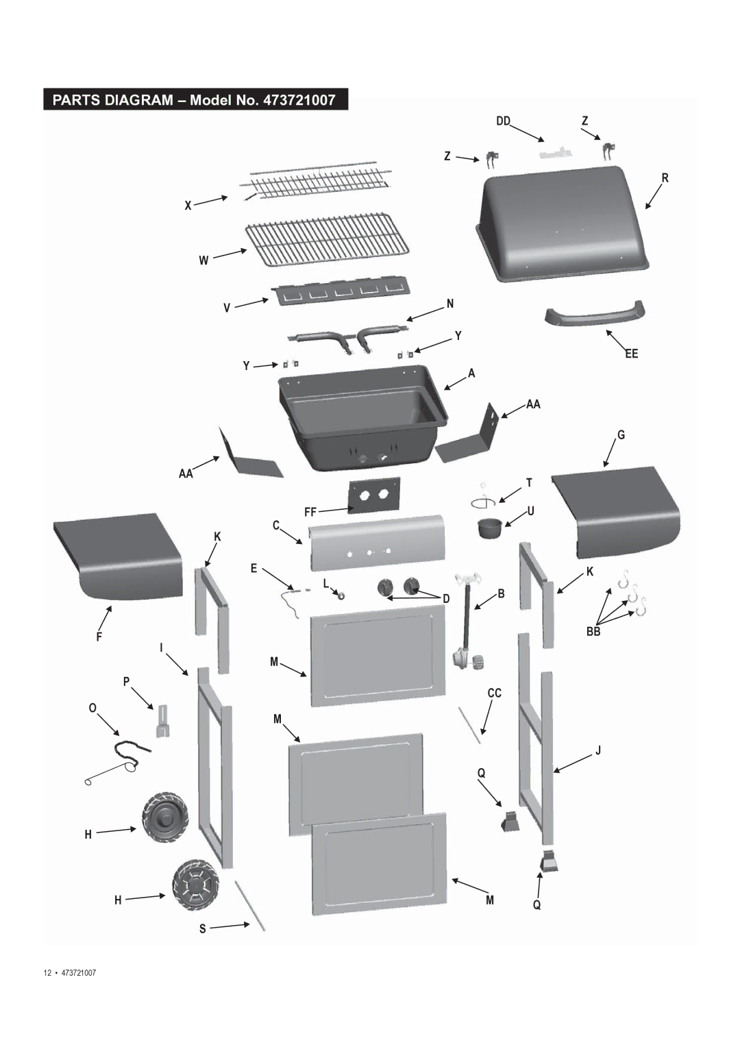 Char-Broil 473721007 manual Parts Diagram Model No 