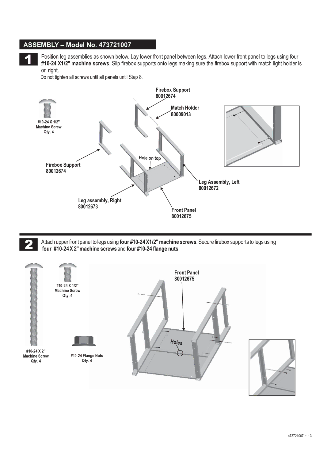 Char-Broil 473721007 manual All until Step, Leg assembly, Right Leg Assembly, Left 