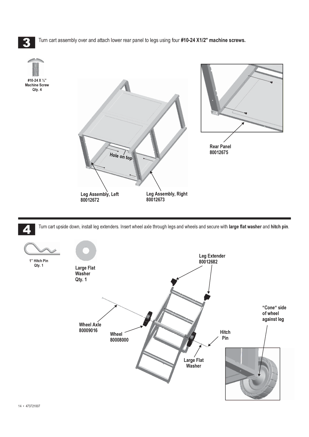 Char-Broil 473721007 manual 80012672 80012673, 80012682, Qty, Wheel, 80008000, Large Flat Washer 