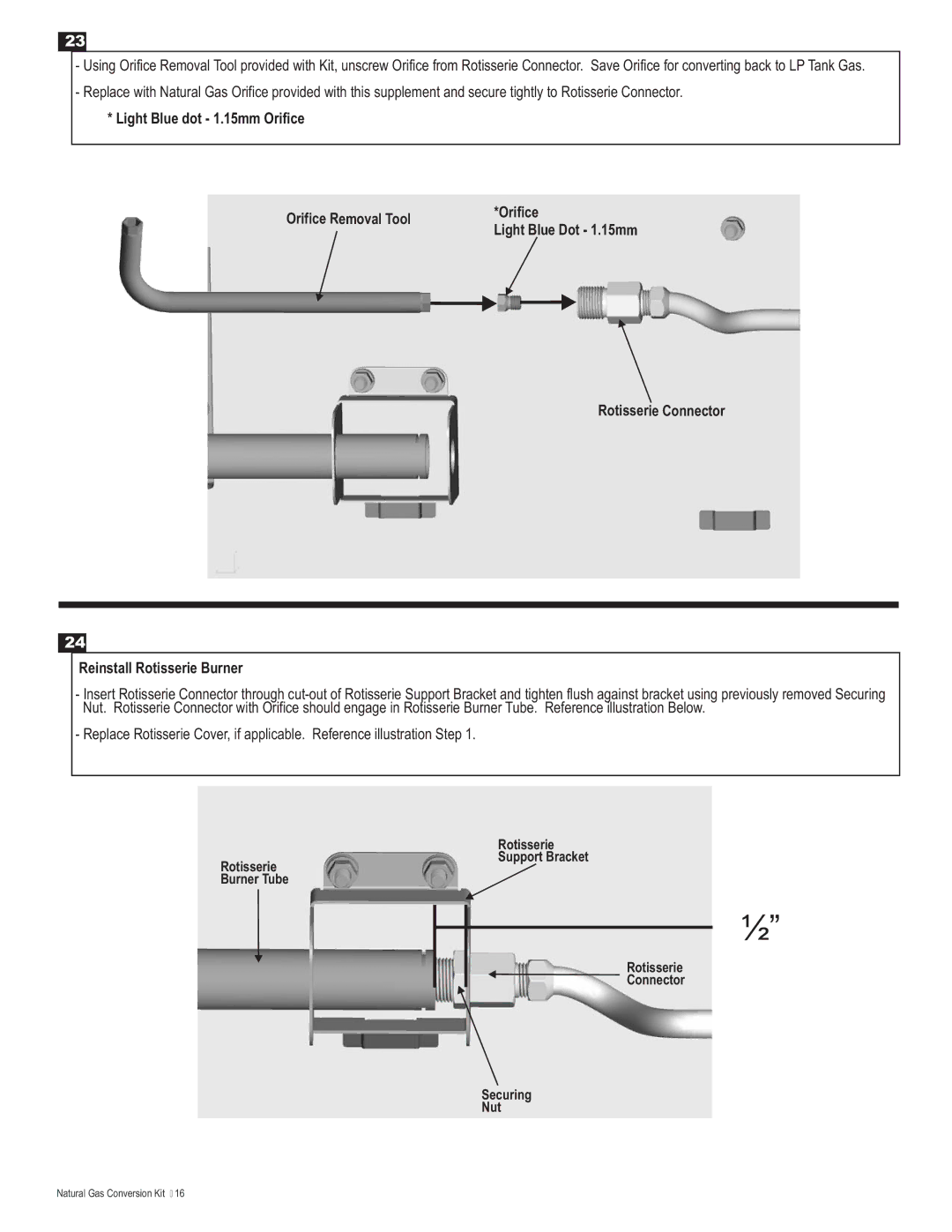 Char-Broil 4984619 Light Blue dot 1.15mm Orifice Orifice Removal Tool, Rotisserie Connector Reinstall Rotisserie Burner 