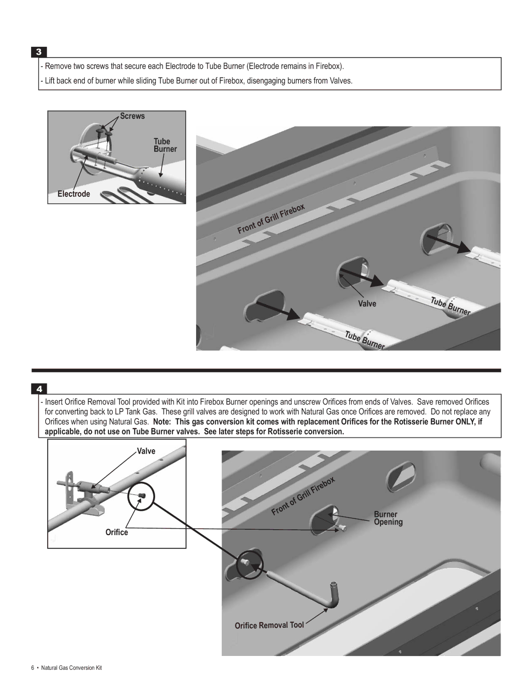 Char-Broil 4984619 manual Screws Tube Burner Electrode, Valve Tube, Valve Orifice, Burner Opening Orifice Removal Tool 