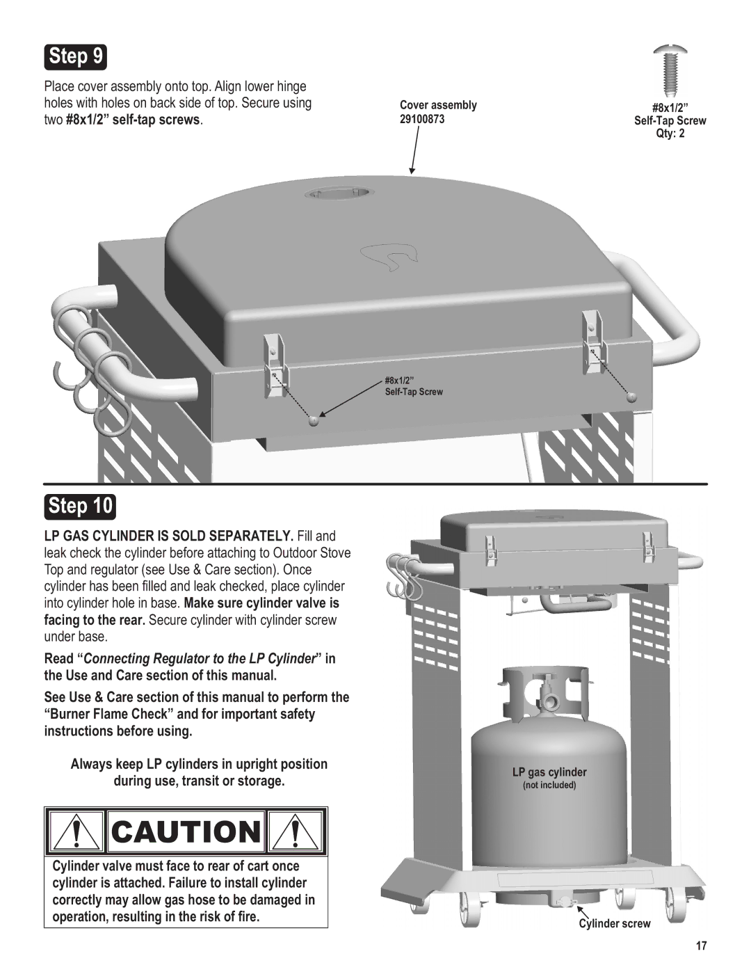 Char-Broil 5101194 manual Cover assembly #8x1/2 29100873 Self-Tap Screw Qty 