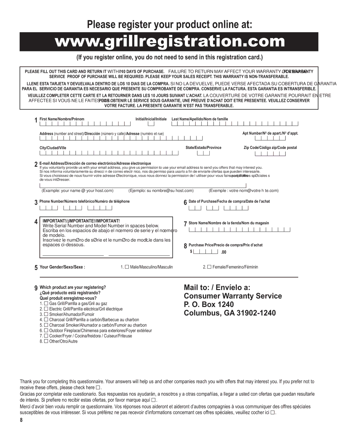 Char-Broil 6701289 manual Please register your product online at 