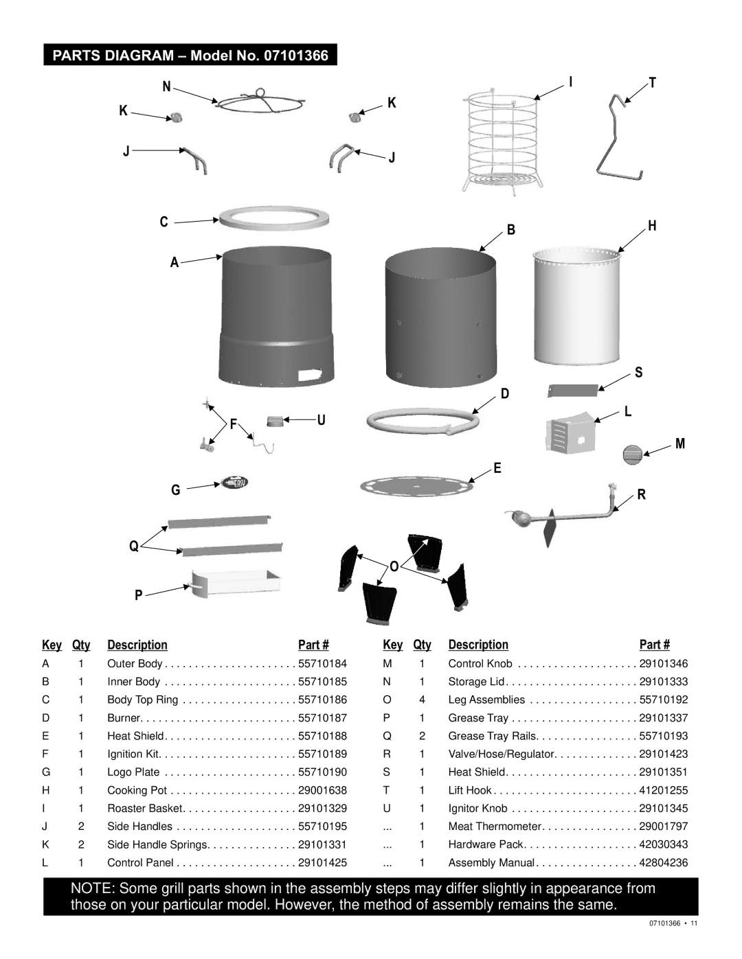 Char-Broil 7101366 manual Description Key 