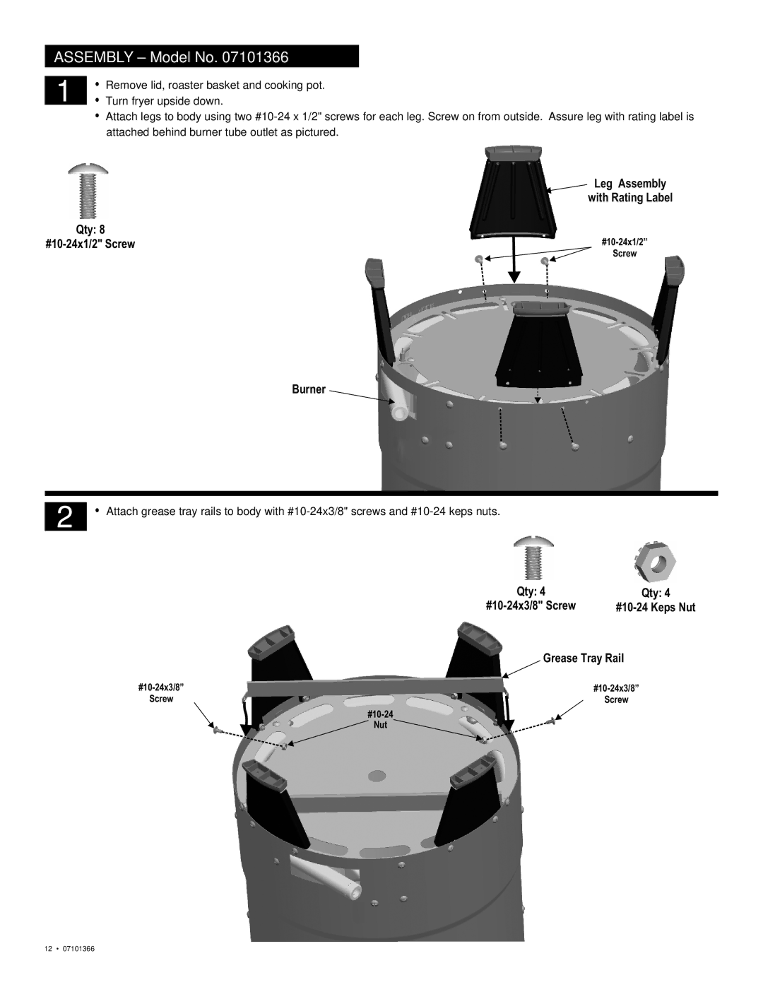 Char-Broil 7101366 manual Assembly Model No 