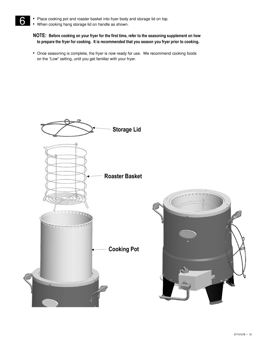 Char-Broil 7101366 manual Storage Lid Roaster Basket Cooking Pot 