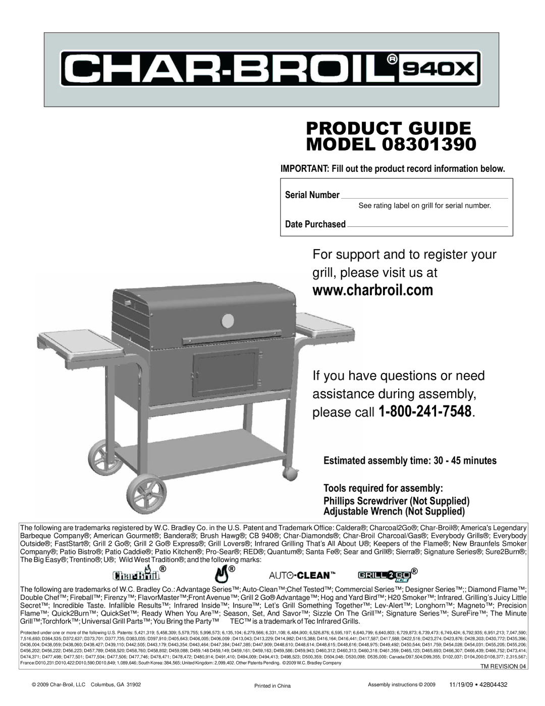 Char-Broil 8301390 manual Product Guide 