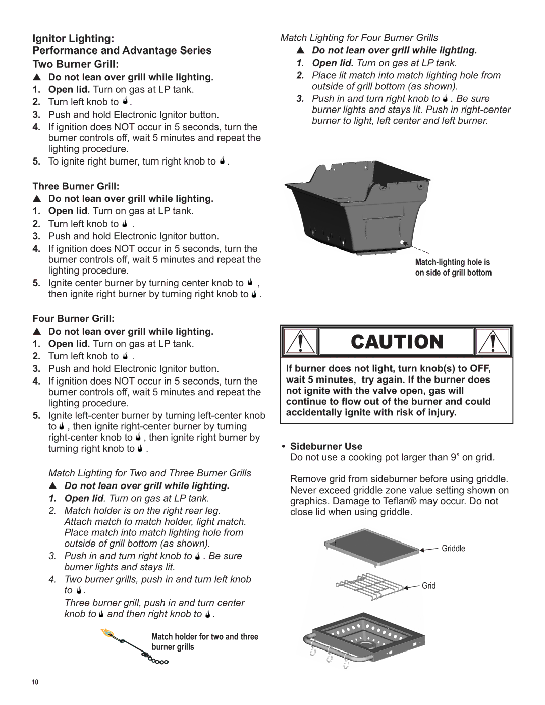 Char-Broil LP Gas Grill manual Three Burner Grill Do not lean over grill while lighting 