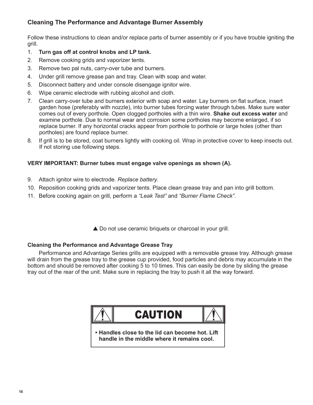 Char-Broil LP Gas Grill manual Cleaning The Performance and Advantage Burner Assembly 