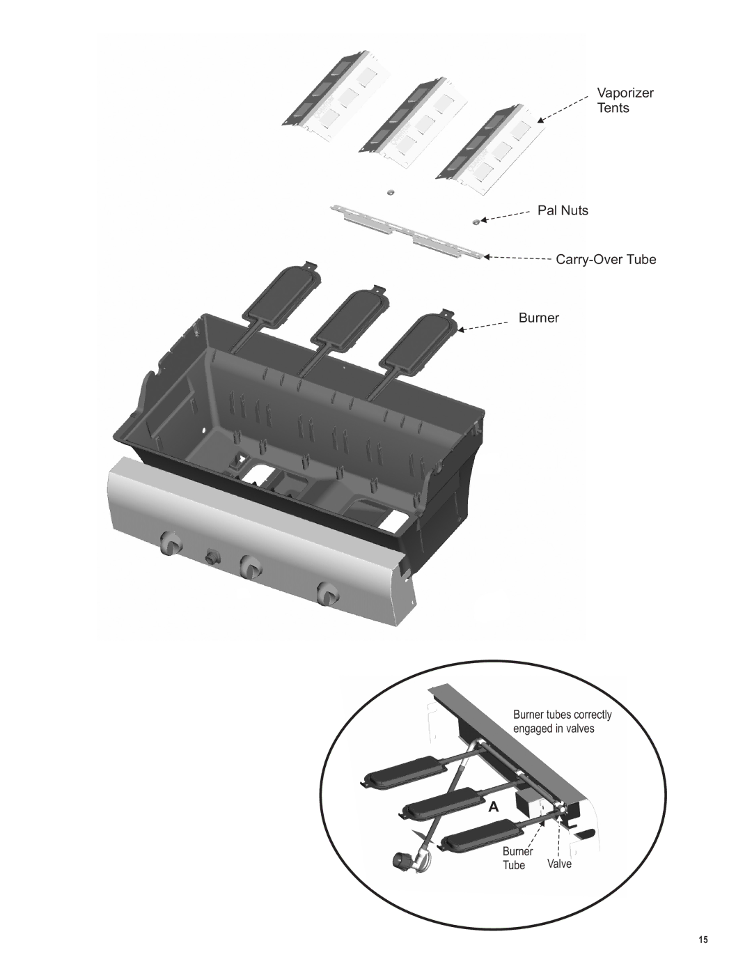 Char-Broil LP Gas Grill manual Vaporizer Tents Pal Nuts Carry-Over Tube Burner 