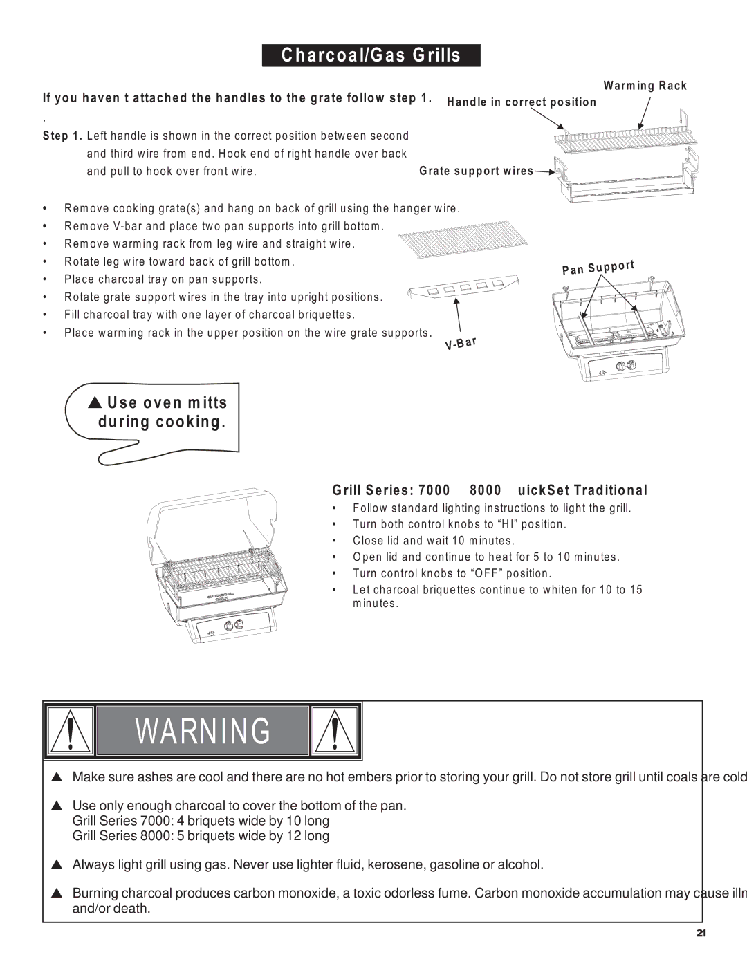 Char-Broil LP Gas Grill manual Charcoal/Gas Grills, Grill Series 7000 & 8000 QuickSet Traditional 