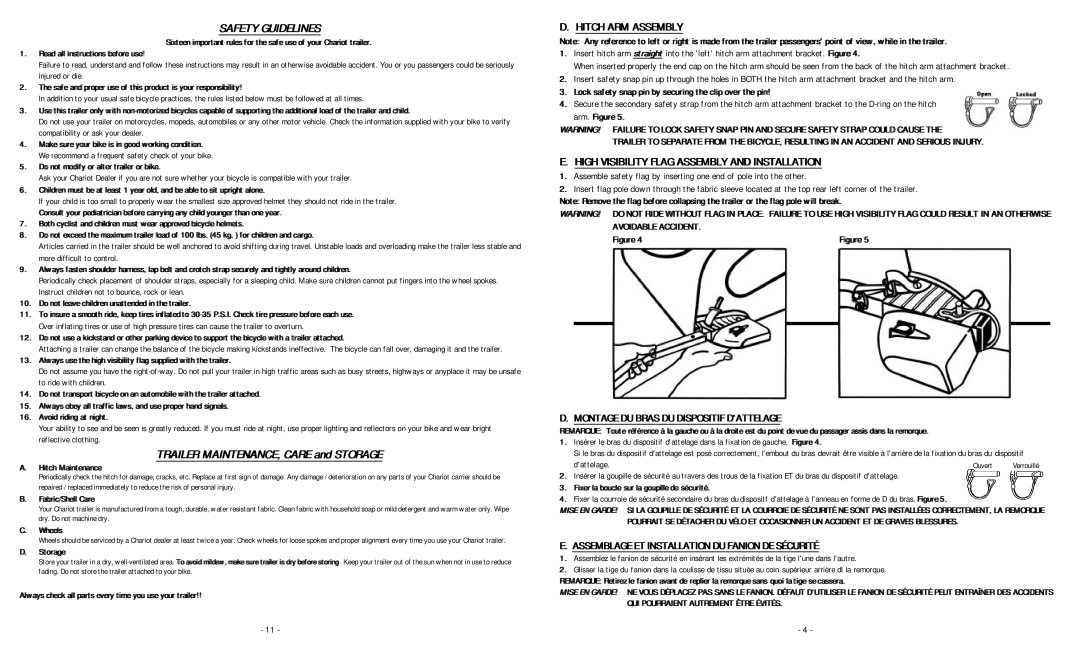 Chariot Carriers 2001 TCT CADDLE manual Hitch ARM Assembly, High Visibility Flag Assembly and Installation 