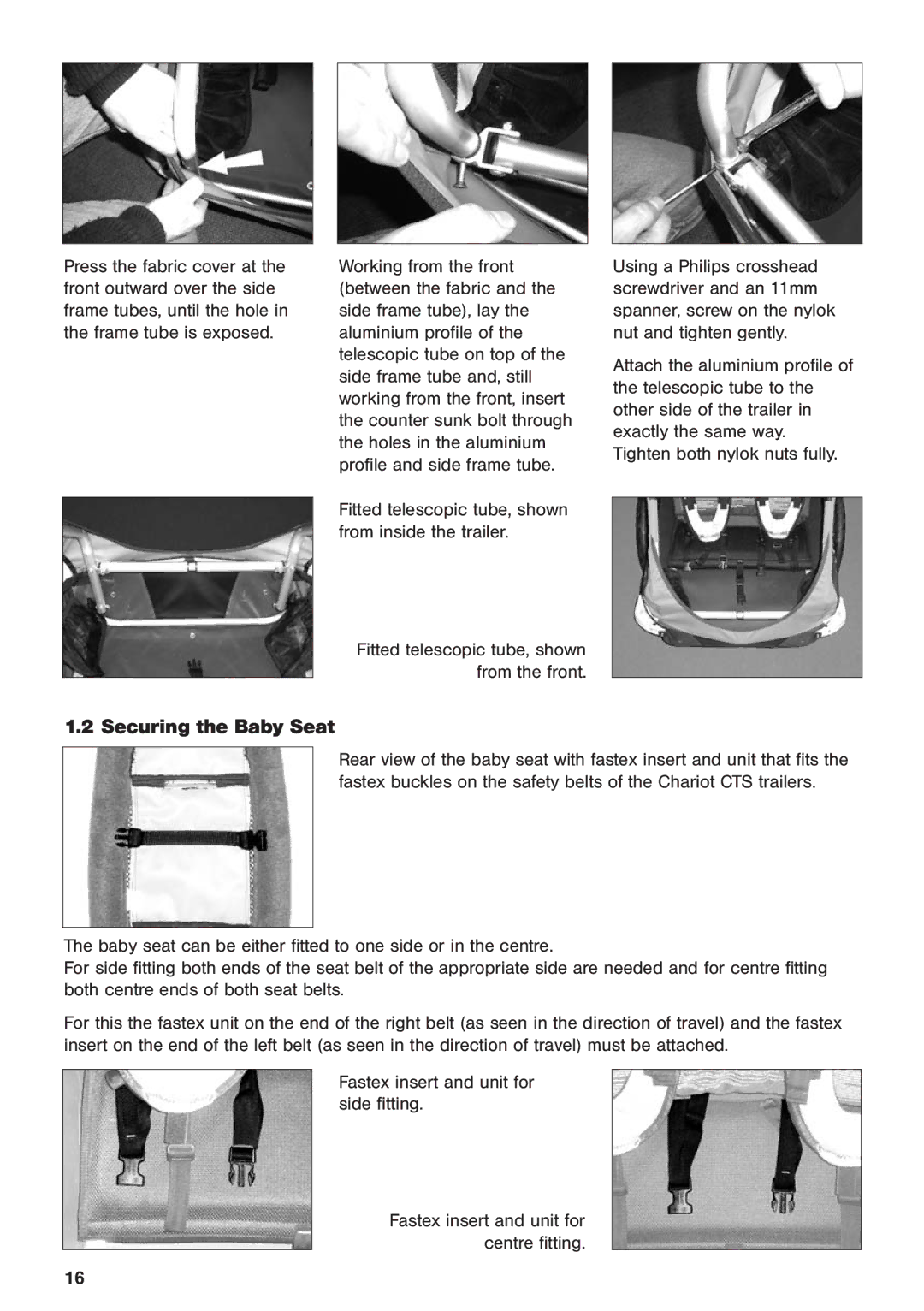 Chariot Carriers 2003 manual Securing the Baby Seat 