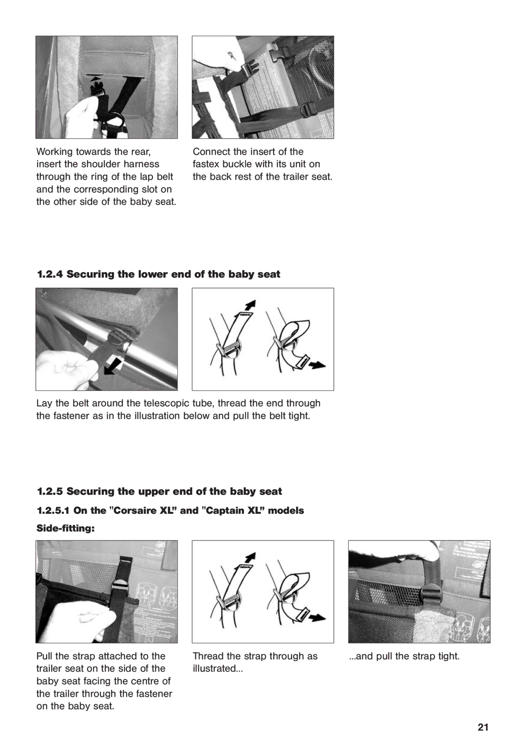 Chariot Carriers 2003 manual Securing the lower end of the baby seat 