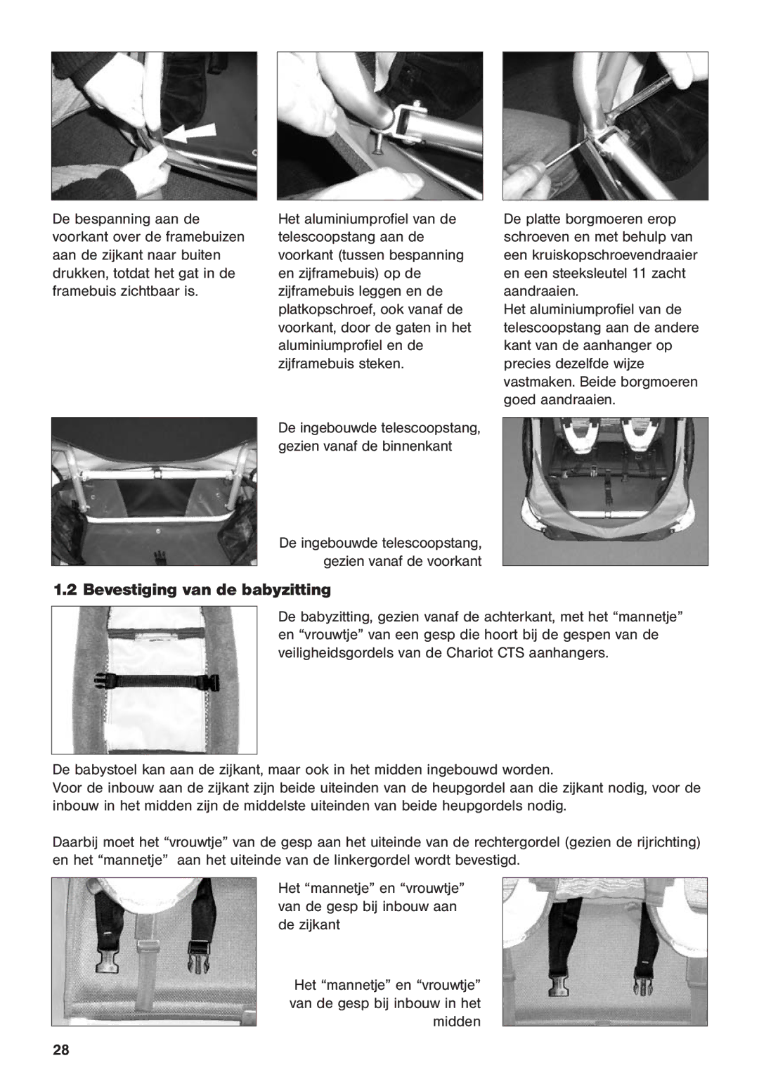 Chariot Carriers 2003 manual Bevestiging van de babyzitting 