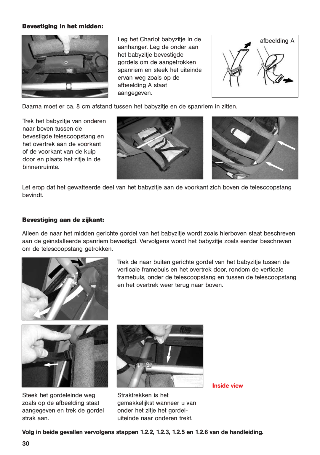 Chariot Carriers 2003 manual Bevestiging in het midden, Bevestiging aan de zijkant 