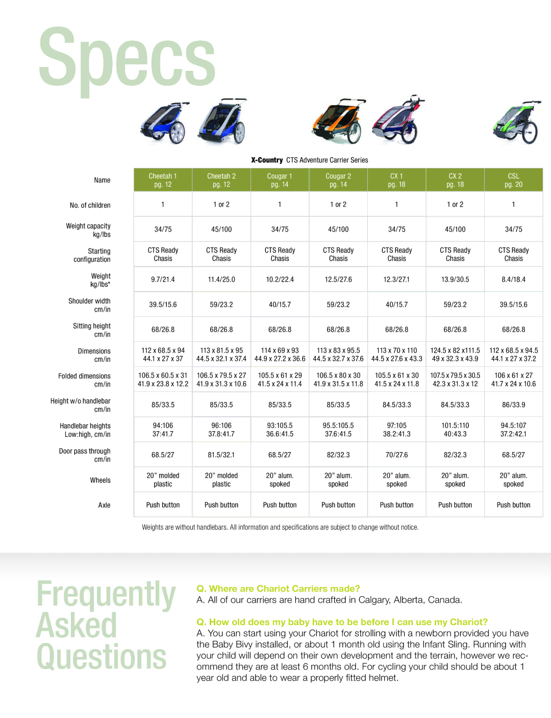 Chariot Carriers 2008 manual Specs 