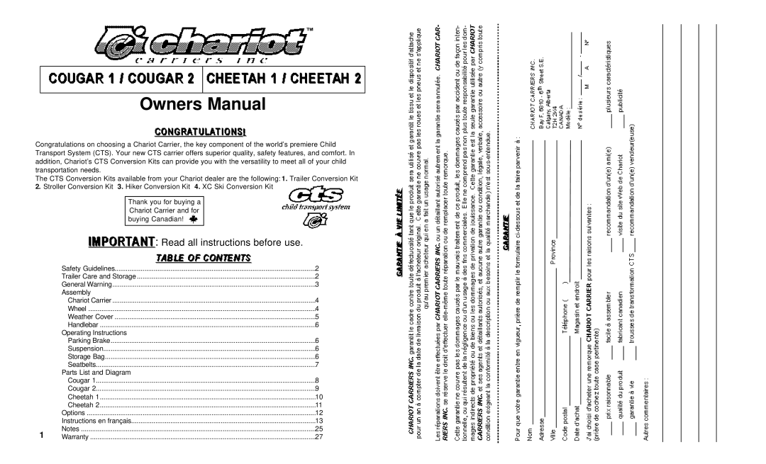 Chariot Carriers 51100460 manual Read all instructions before use 