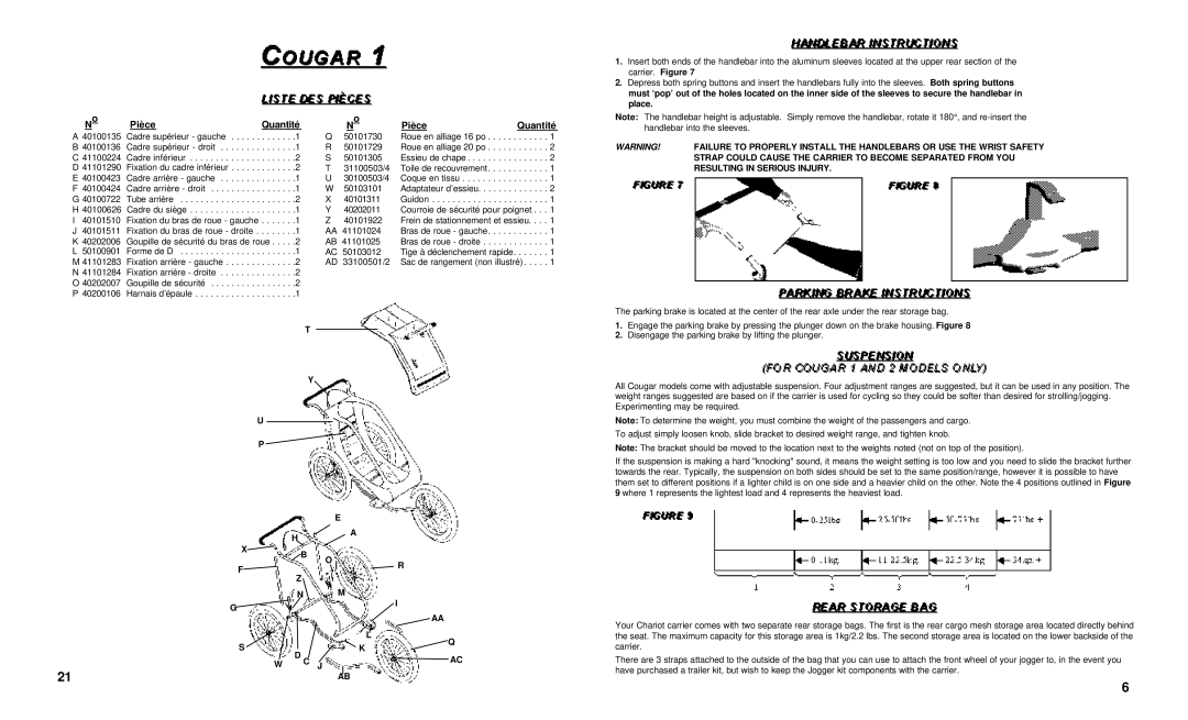 Chariot Carriers 51100460 manual Cadre supérieur droit 50101729 